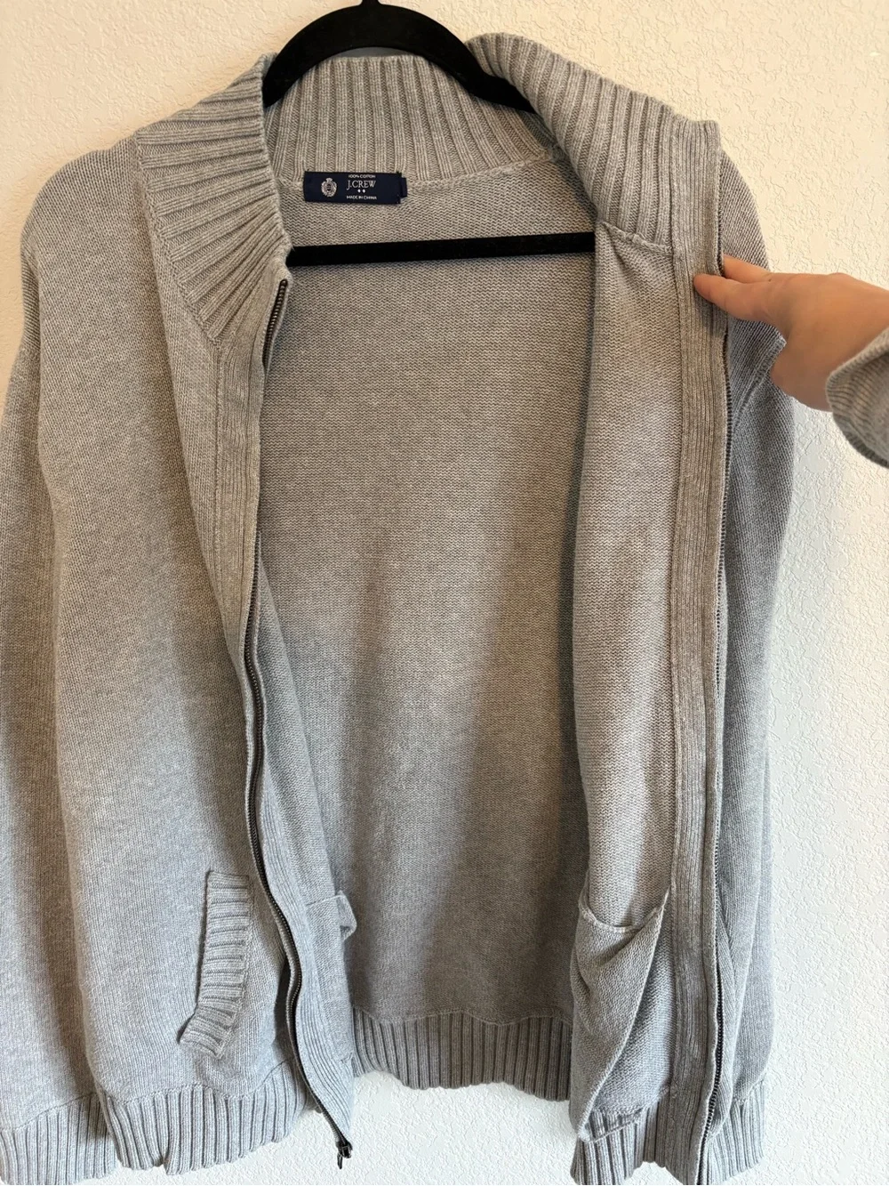 J.Crew Full Zip Sweater Gray Cotton Knit Cardigan Men’s XL
